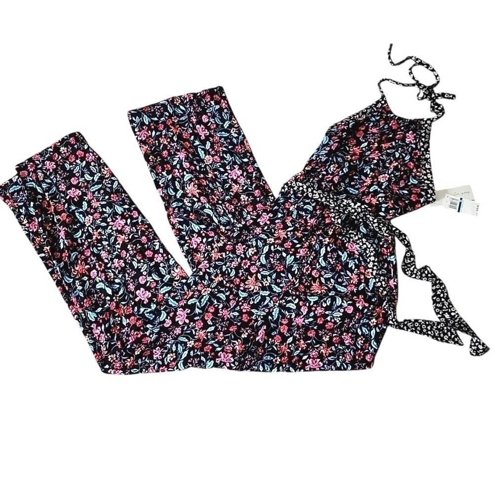 Kingston Grey Jumpsuit XL Multicolor Floral Halter Tie Waist Pants Casual